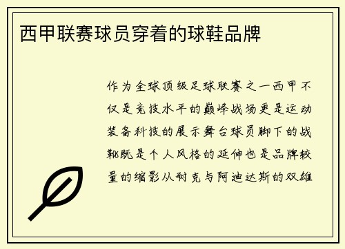 西甲联赛球员穿着的球鞋品牌